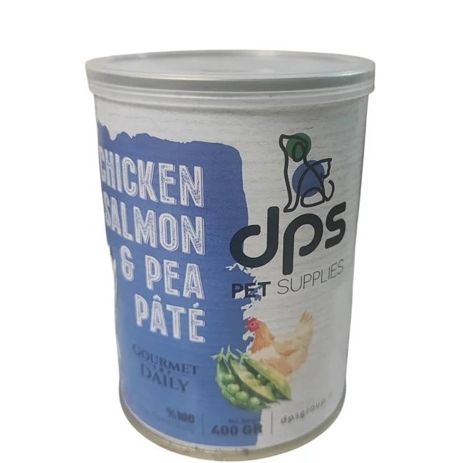 > کنسرو پته گوشت مرغ و سالمون و نخود فرنگی مخصوص گربه بالغ برند DPS